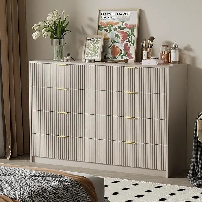 Modern 9 Drawer Dresser With Smooth Slides And Gold Handles