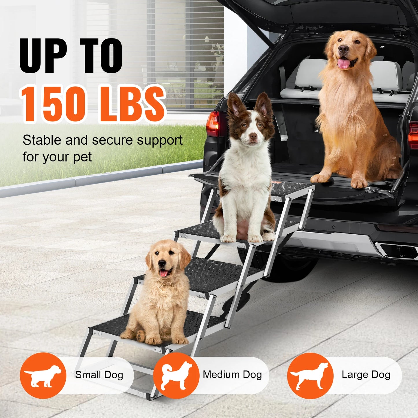 SucceBuy Folding Dog Car Steps Aluminum Portable Stairs 150 Lbs