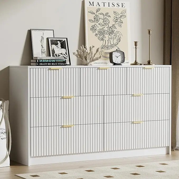 Modern 9 Drawer Dresser With Smooth Slides And Gold Handles