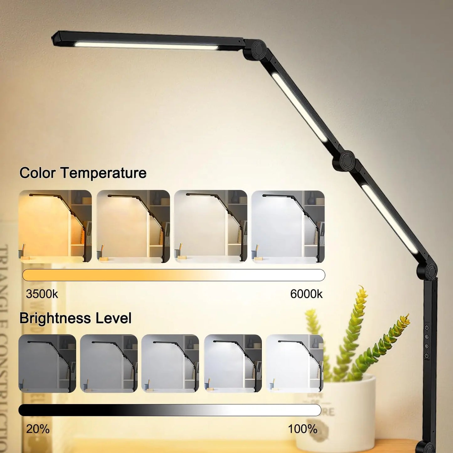 Led Desk Lamp With Clamp Arm Dimmable 4 Color Modes