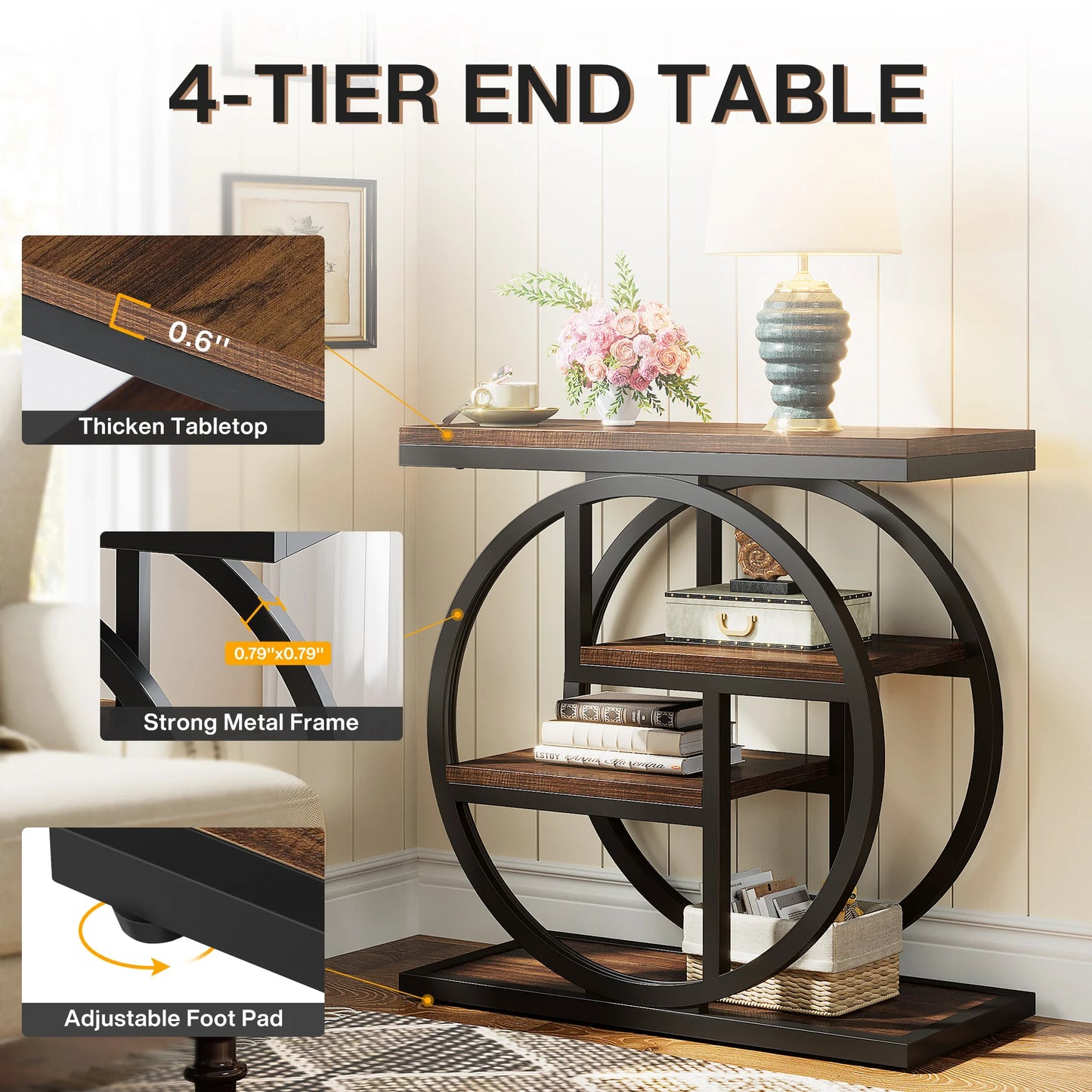 Tribesigns End Table with Storage Shelves, Industrial Narrow Side Table
