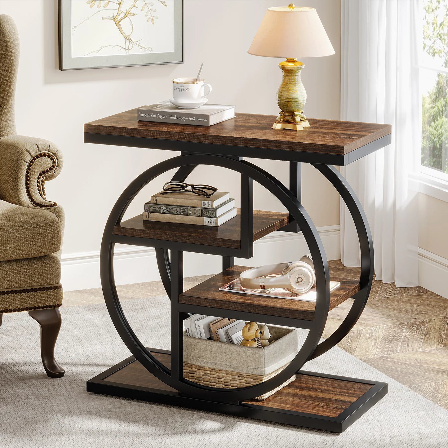 Tribesigns End Table with Storage Shelves, Industrial Narrow Side Table