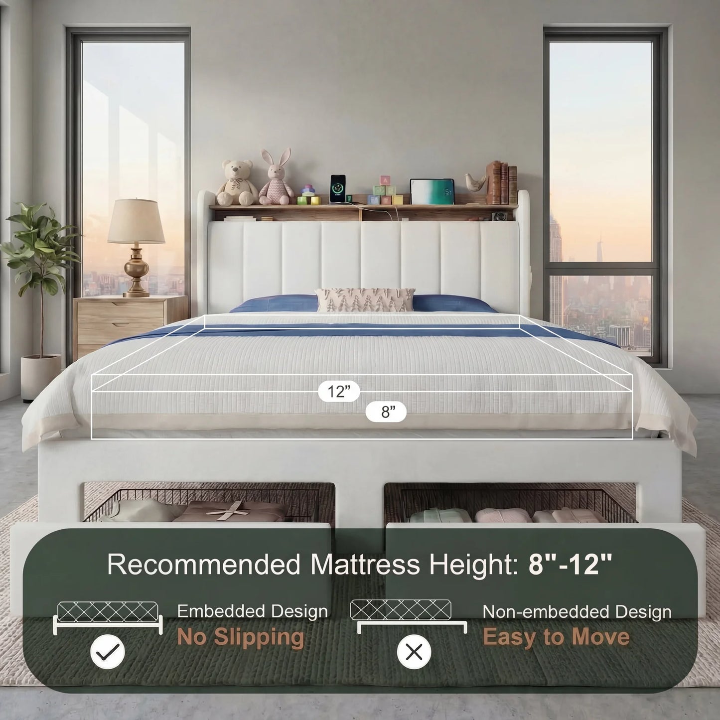 HOOMIC Bed Frame With LED Lights, Storage Drawers, Charging Station