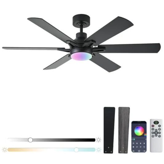 Ceiling Fan With RGB Lights Remote And App Control