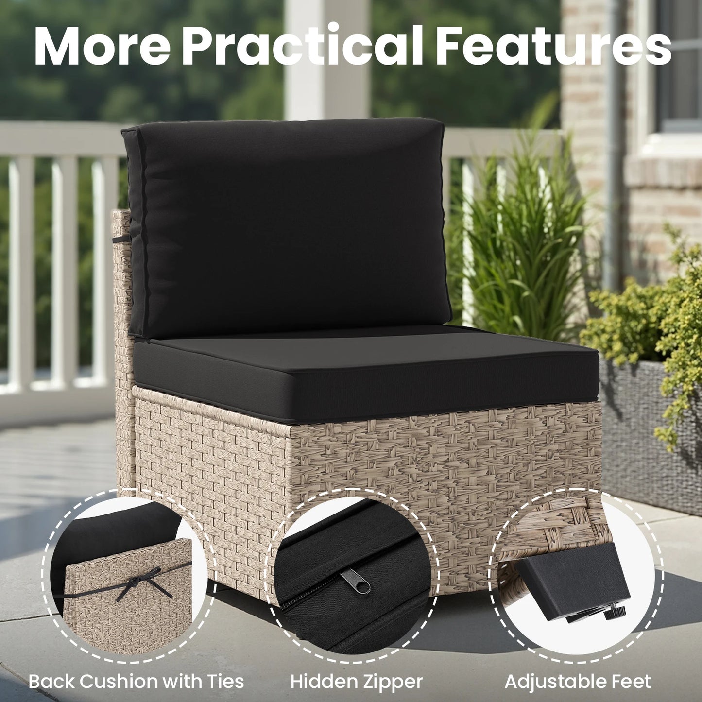 Outdoor 7 Piece Furniture Set Sectional Sofa Tempered Glass Table