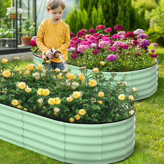 HiMISS Oval Galvanized Steel Raised Garden Bed Two Pack