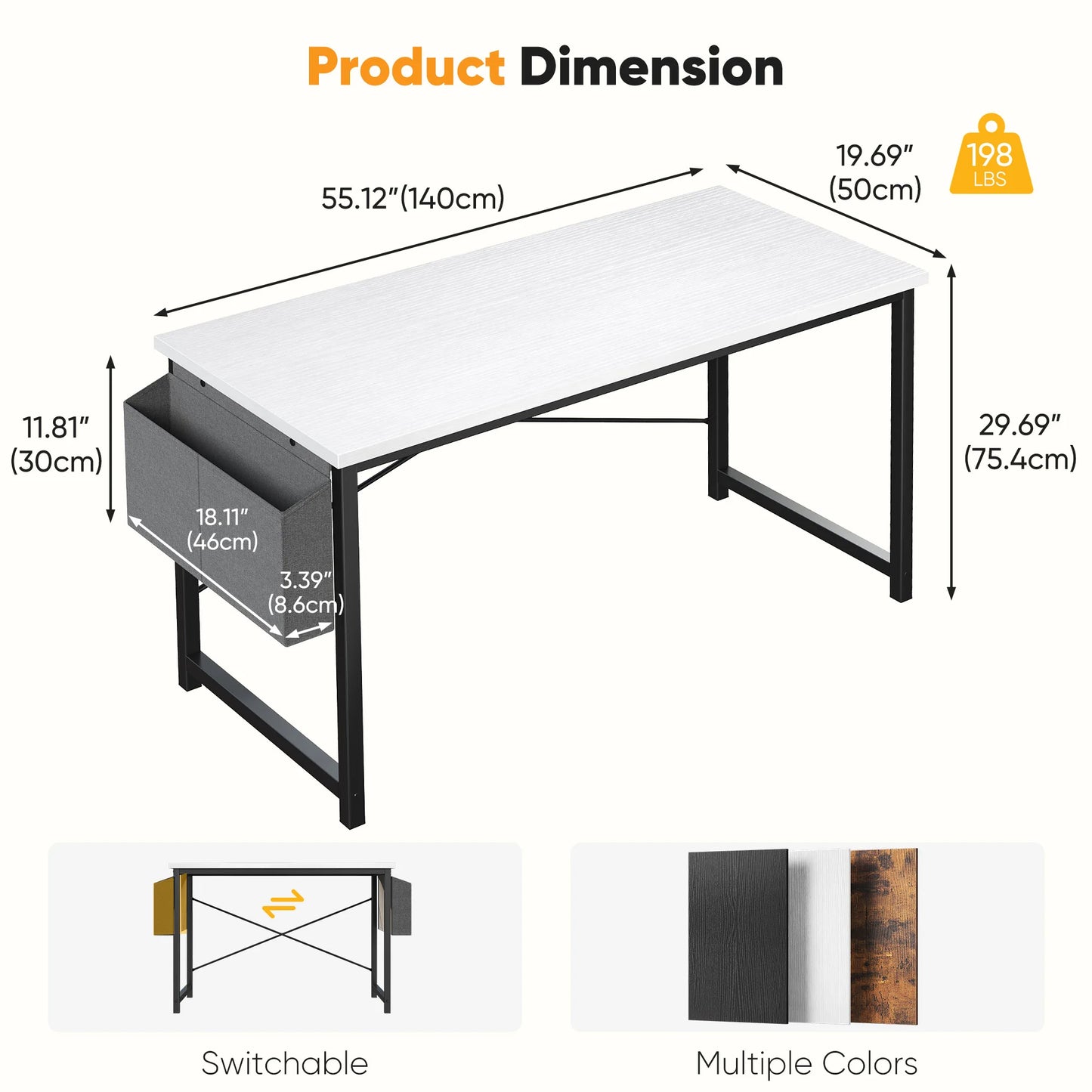 JHK Adjustable Computer Desk With Wood Top And Metal Frame