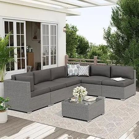 Outdoor Patio Sofa Set Rattan With Glass Table Cushions Included