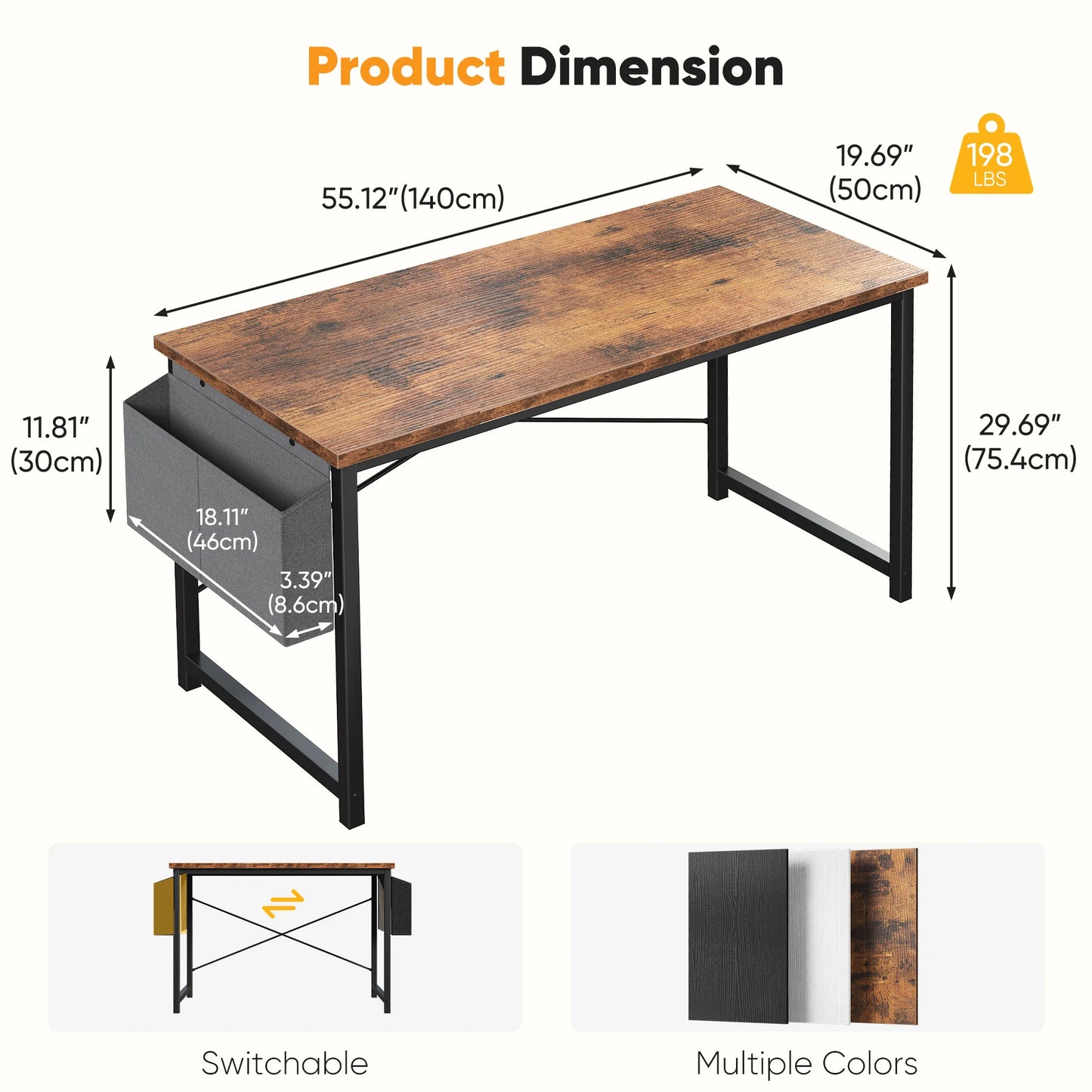 JHK Adjustable Computer Desk With Wood Top And Metal Frame
