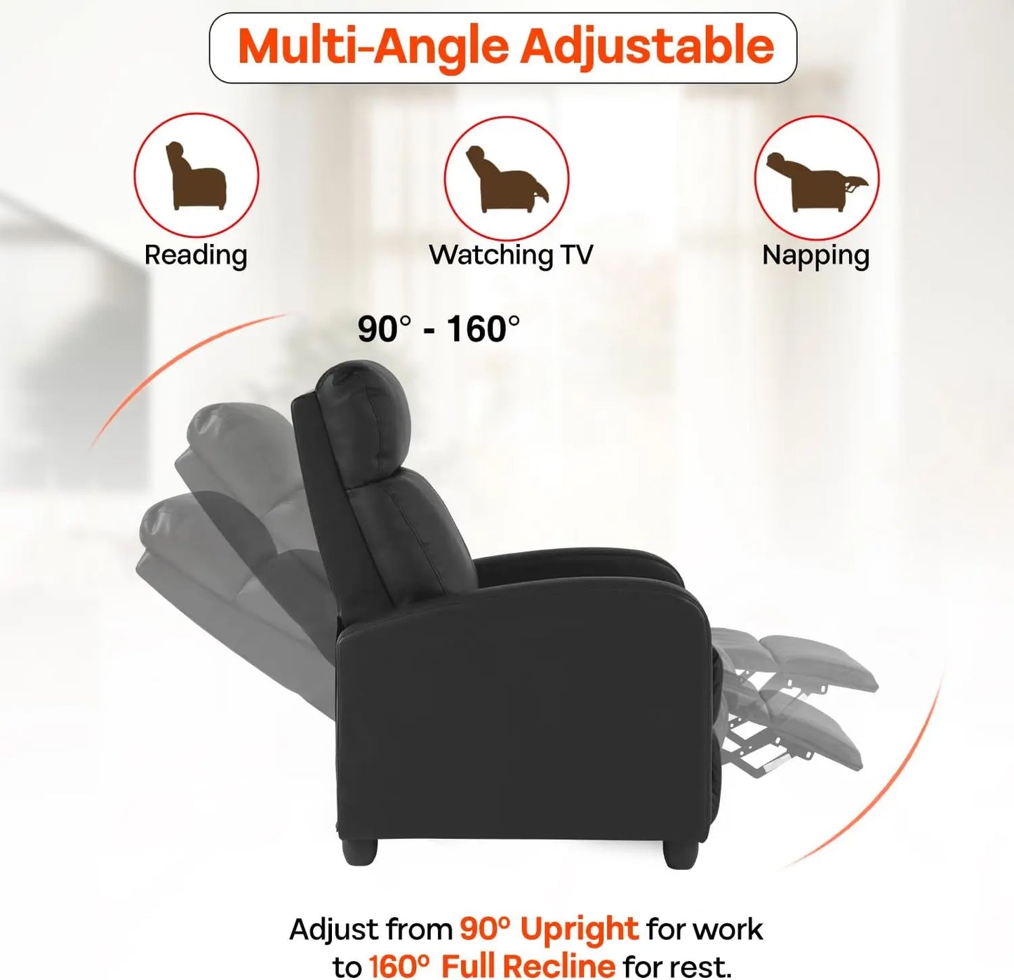 Massage Recliner Sofa With Lumbar Support And Adjustable Backrest