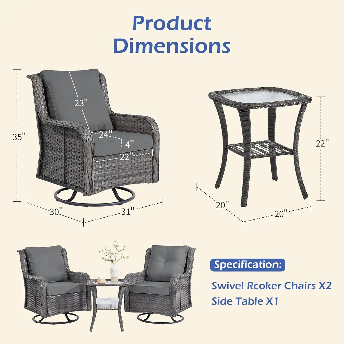 Outdoor Wicker Patio Set With Swivel Chairs And Table