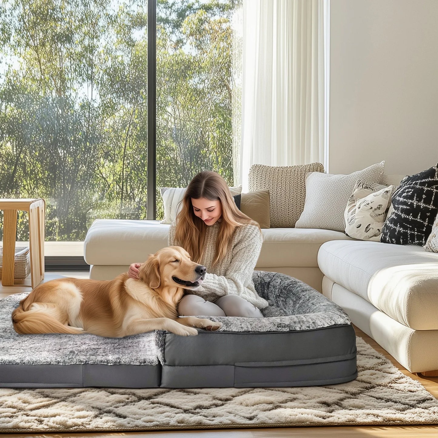 BINGOPAW Orthopedic Dog Bed For Adults Foldable Plush Cushion