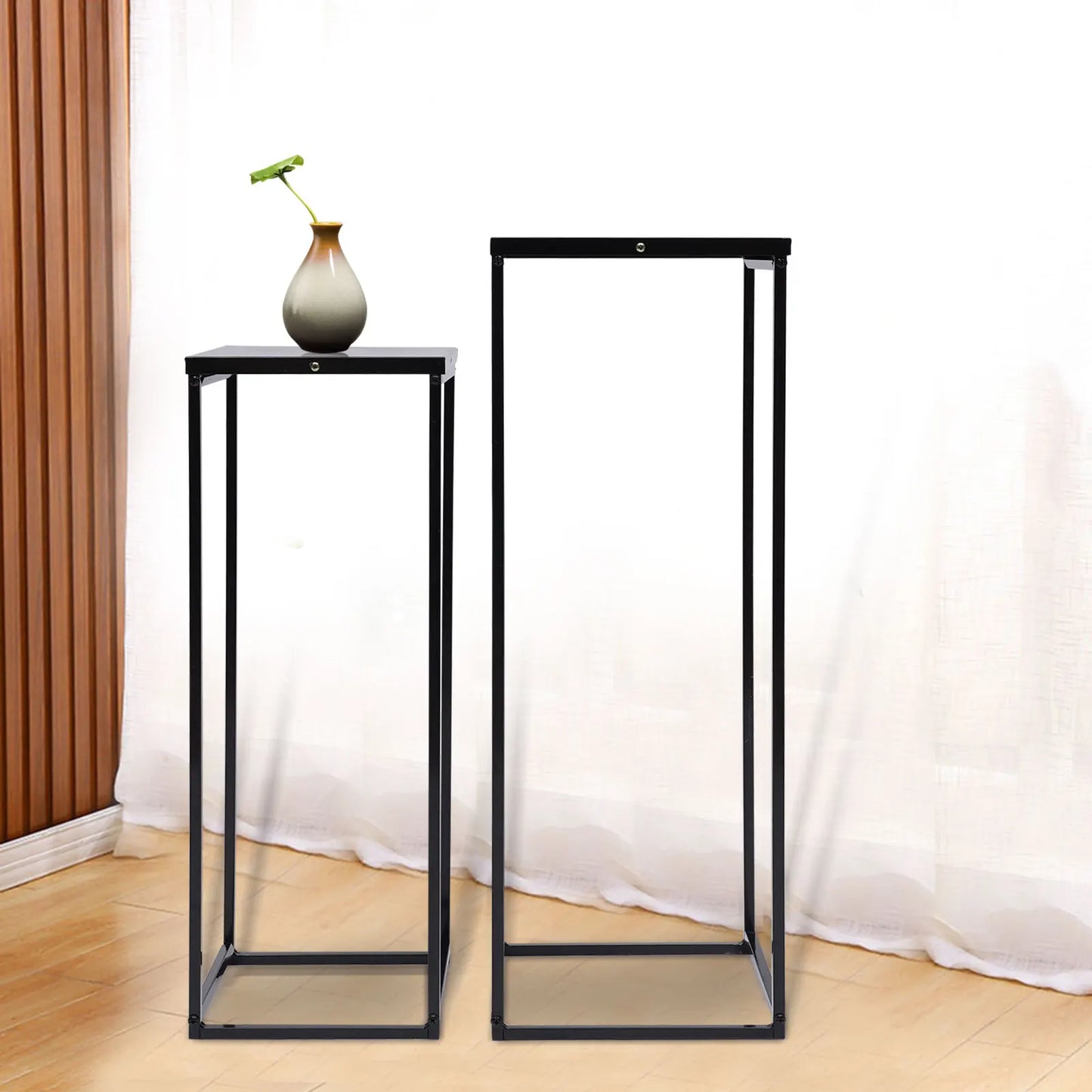 Set of 2 Metal Plant Stand Indoor Outdoor Square Rack