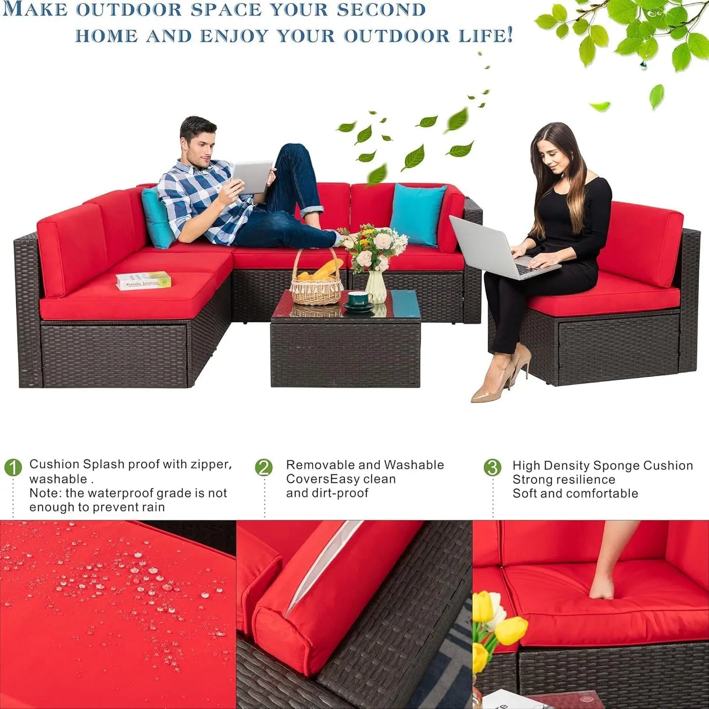 Outdoor 7 Piece Patio Furniture Set Modular Rattan Sofa