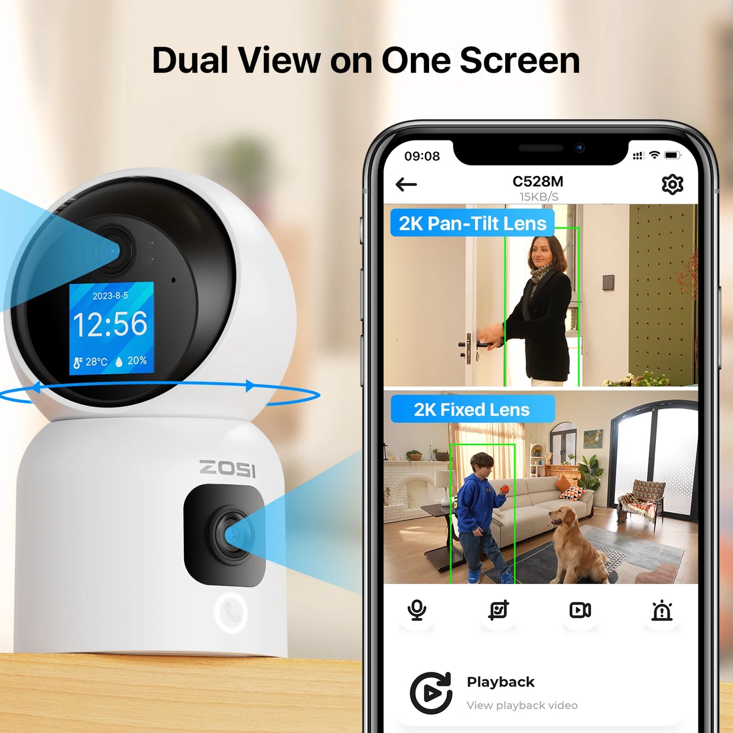 ZOSI 360 Smart Home Security Camera With PTZ Auto Tracking