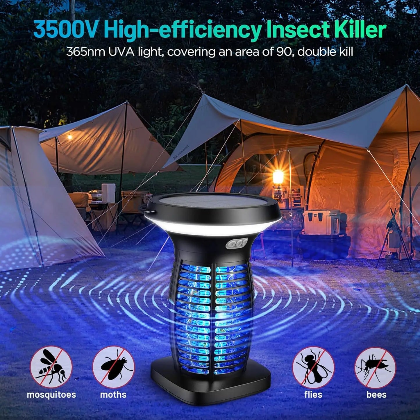Outdoor Solar Bug Zapper With Panel Sensor And LED Night