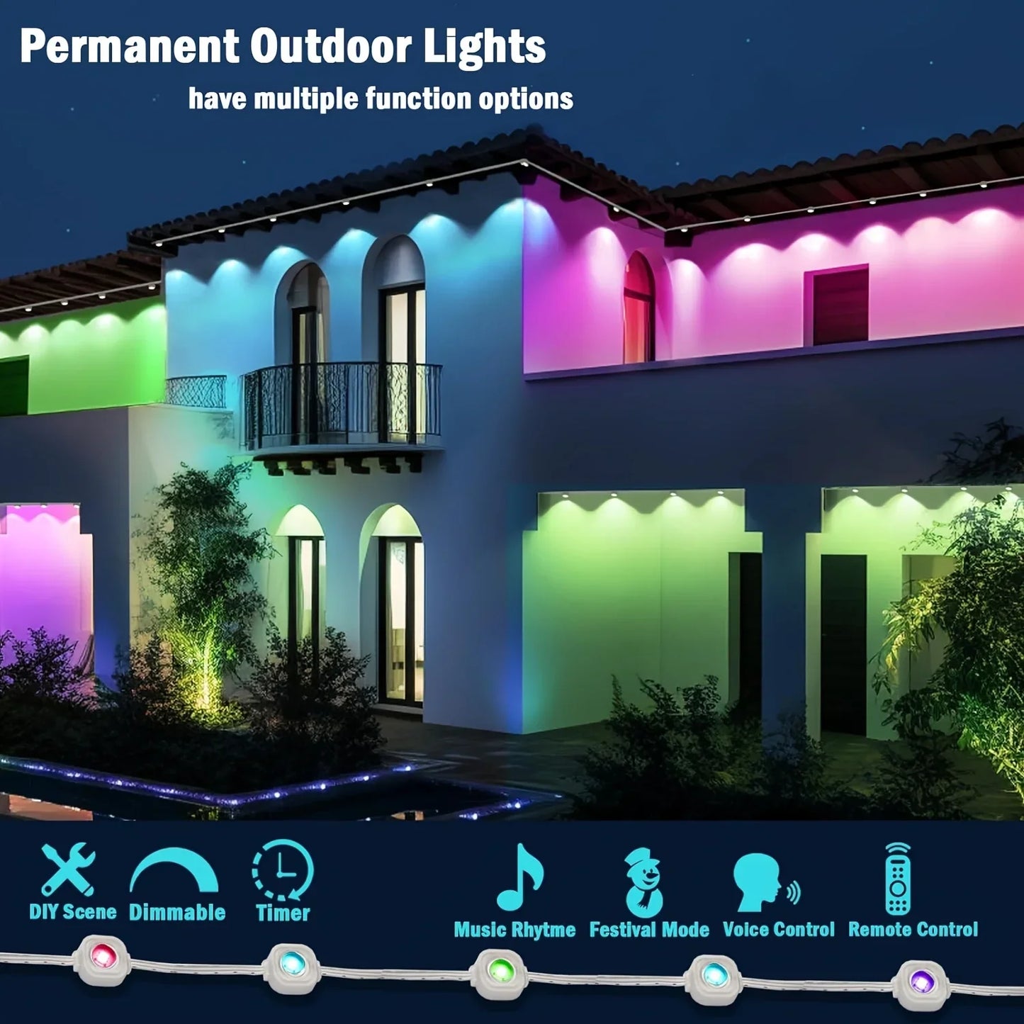 MIMIRGB Waterproof Outdoor LED Light String Eaves Lights With App Control