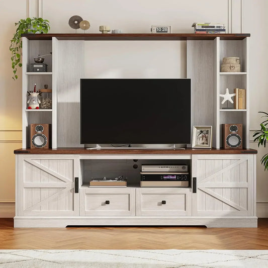 Wood TV Stand Wall Unit Entertainment Center With Adjustable Shelves
