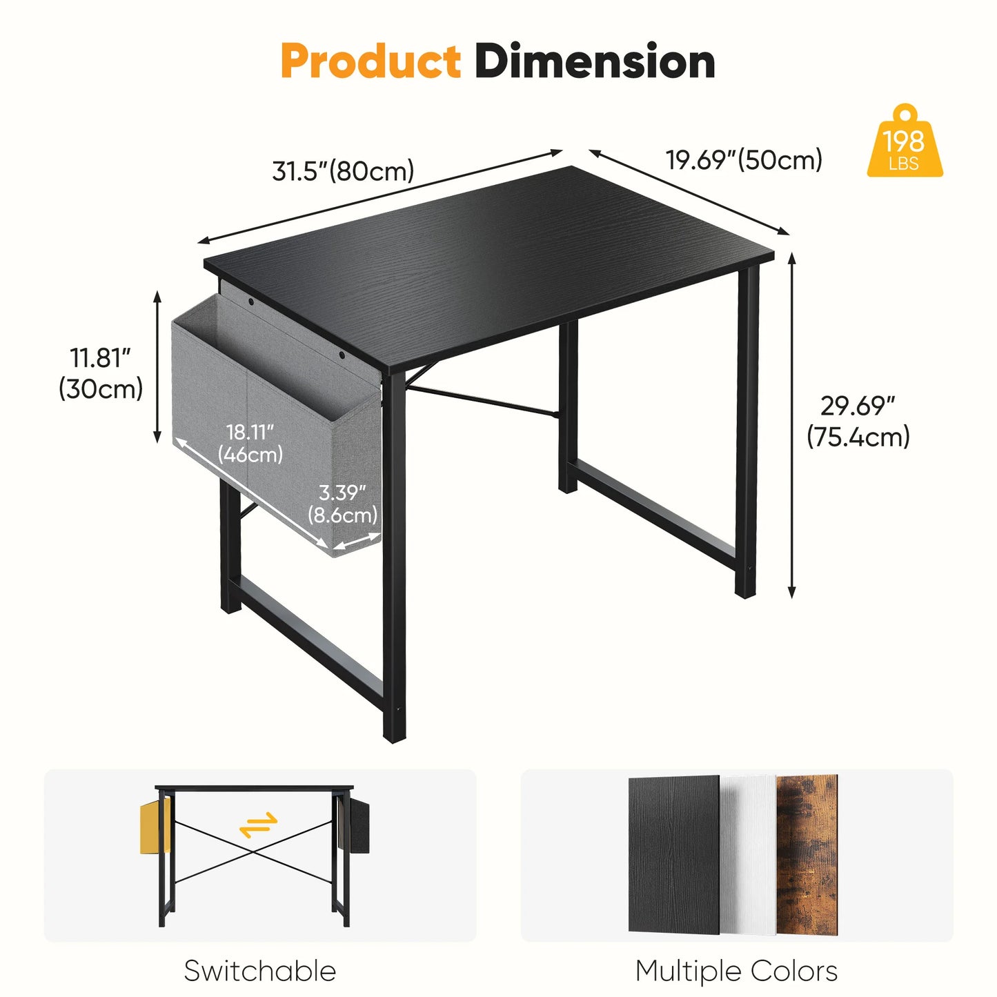 JHK Adjustable Computer Desk With Wood Top And Metal Frame