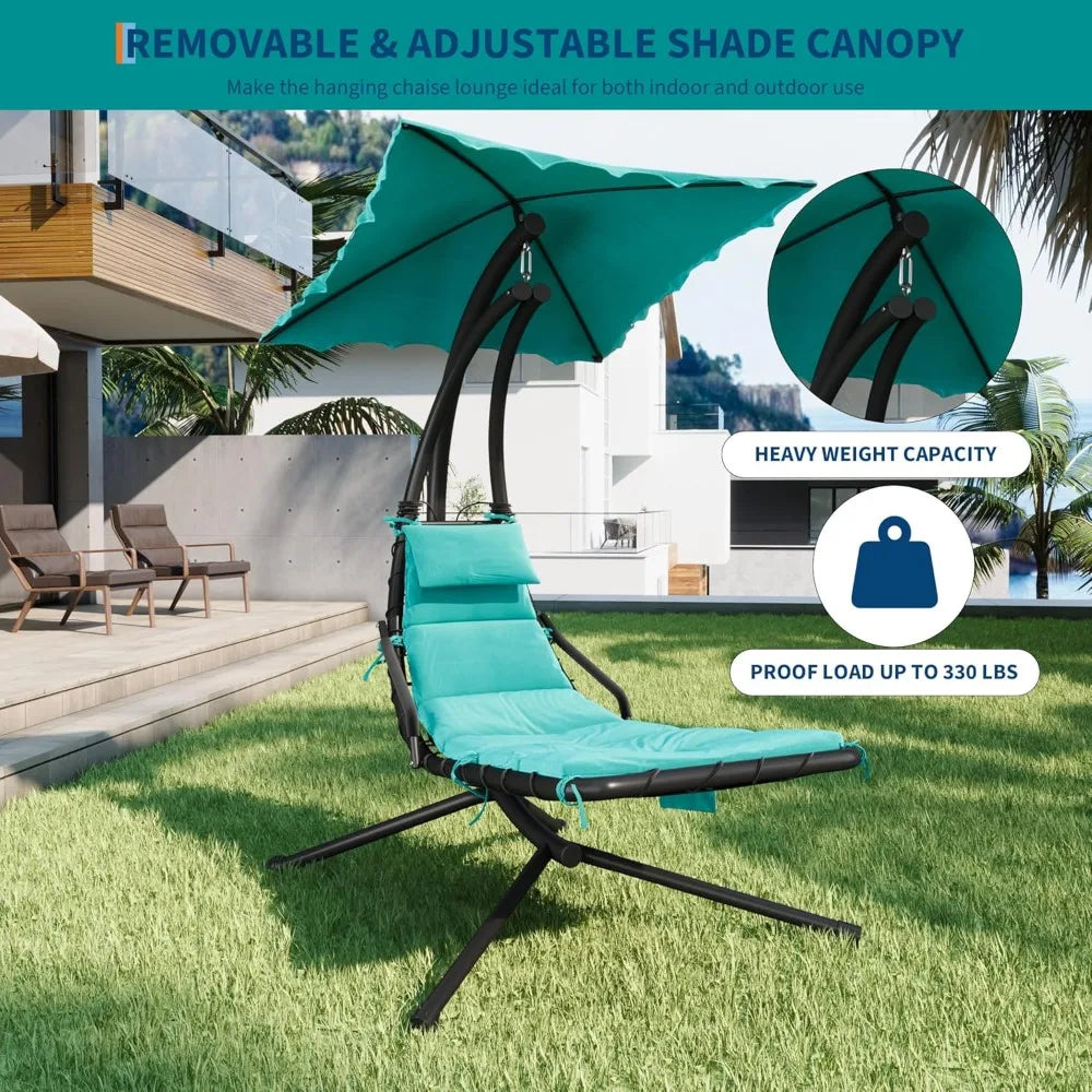 Hanging Chaise Lounge Swing Chair With Curved Steel Cantilever