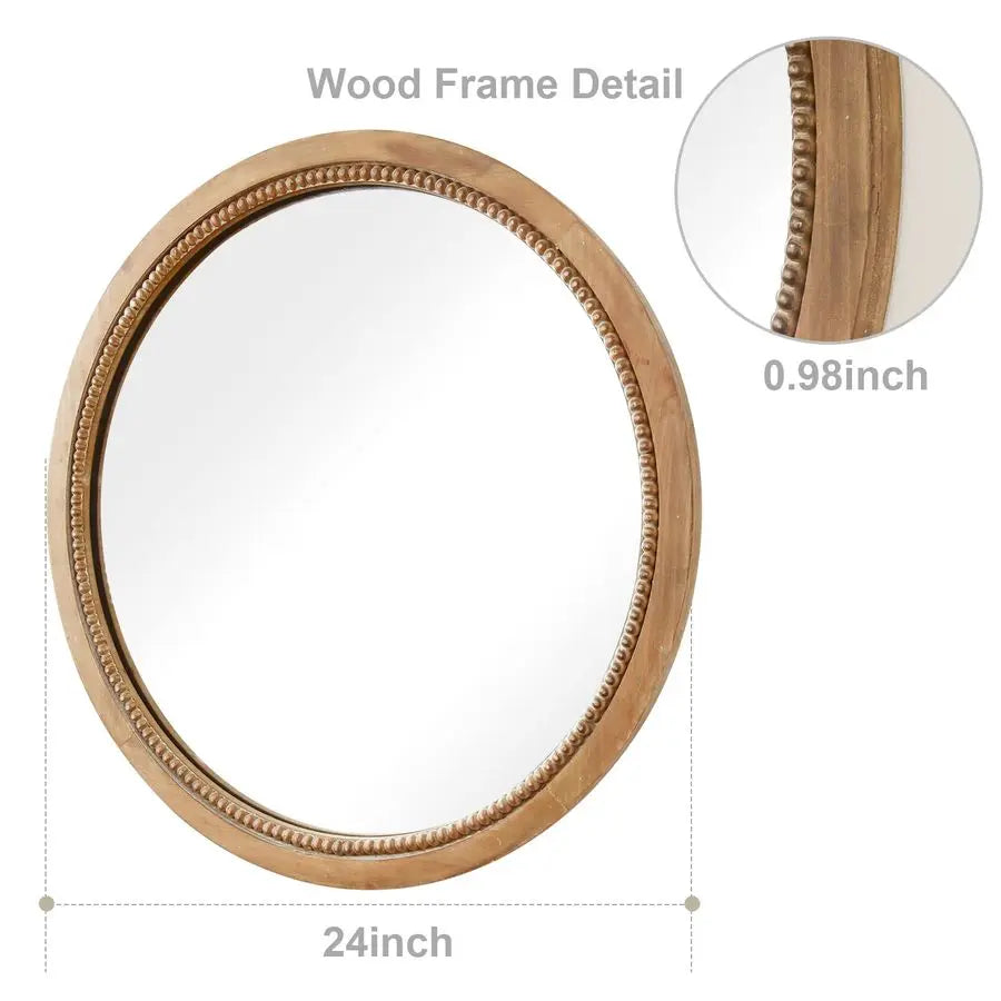 Round Wood Mirror Rustic Farmhouse Wall Mirror For Living Room