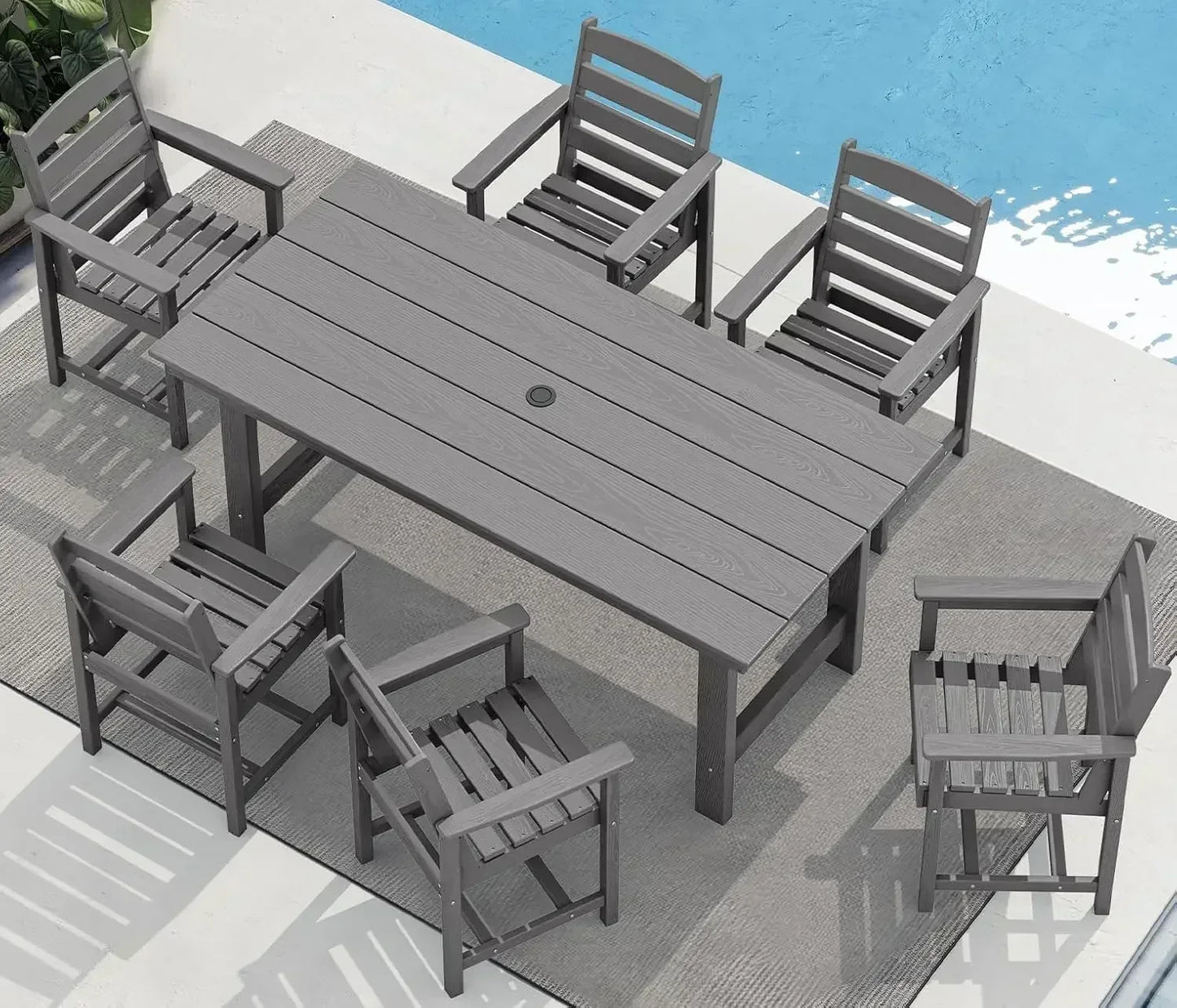 Outdoor HDPE Dining Table Set With Umbrella Hole Cutout