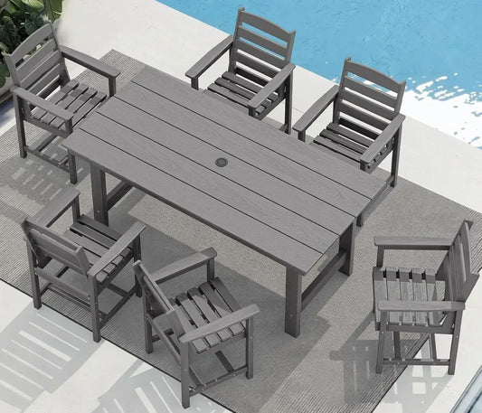 Outdoor HDPE Dining Table Set With Umbrella Hole Cutout