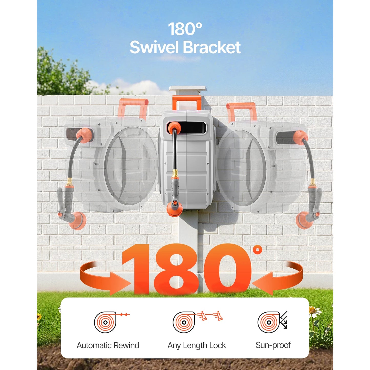 SucceBuy Retractable Garden Hose Reel With 9-Pattern Nozzle