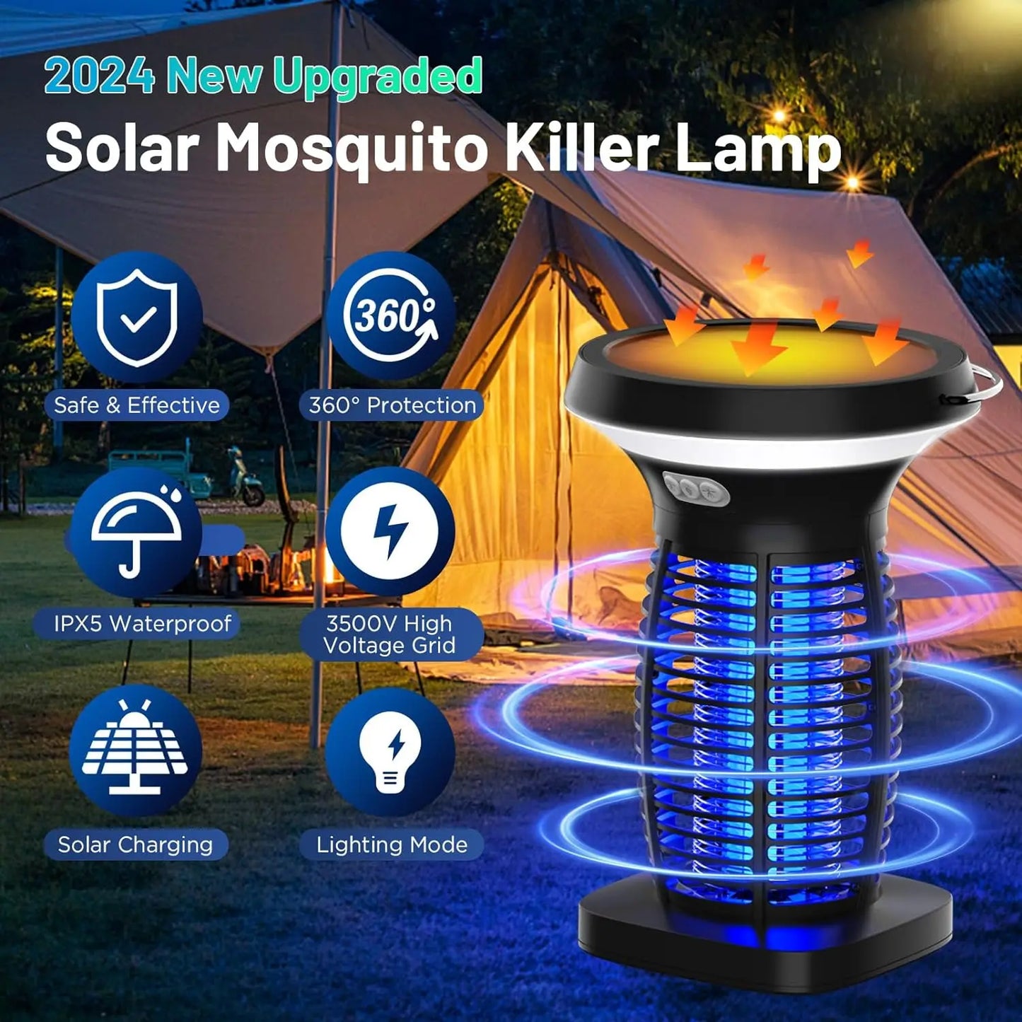 Outdoor Solar Bug Zapper With Panel Sensor And LED Night