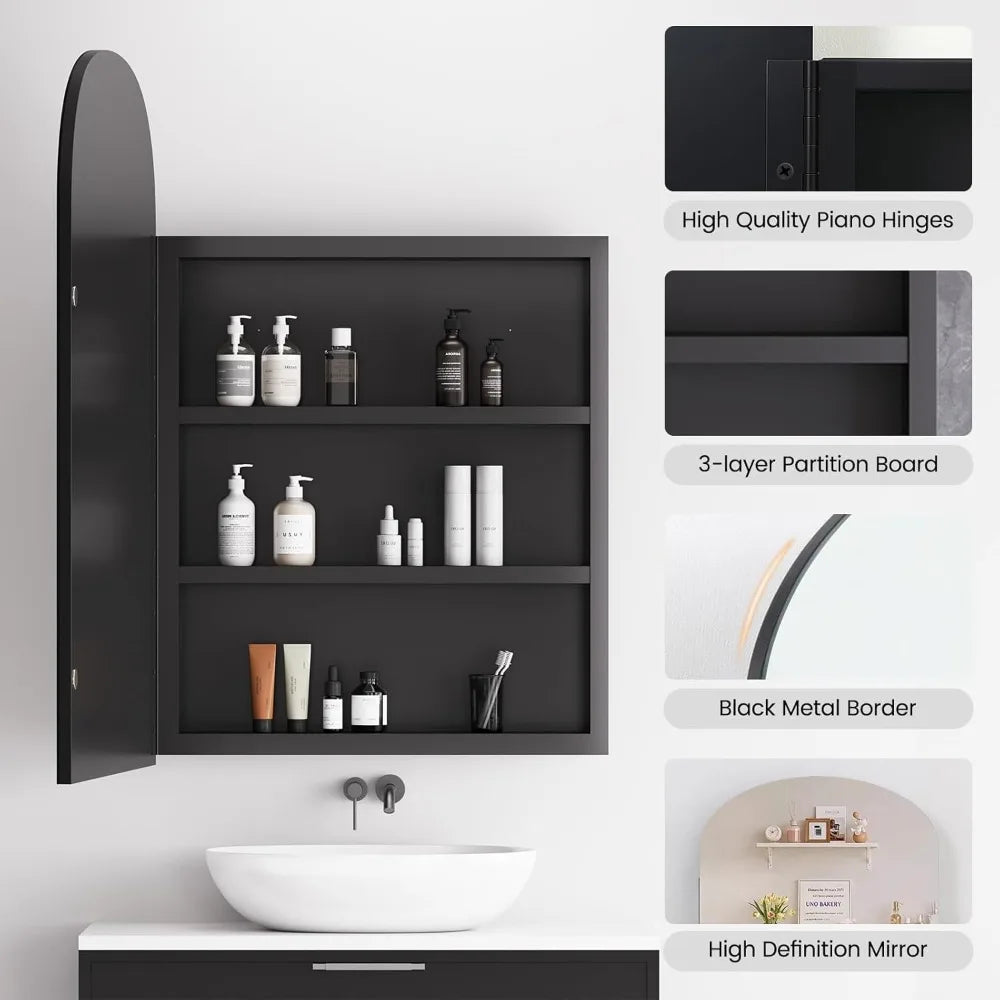 Bathroom Medicine Cabinet Mirror, Arched Frameless Storage Cabinet