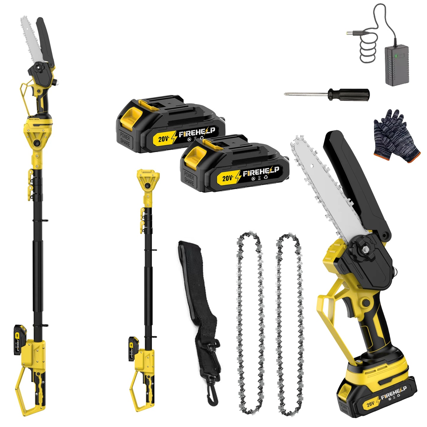 Firehelp 2-In-1 Cordless Pole Saw With Adjustable Extension For Pruning