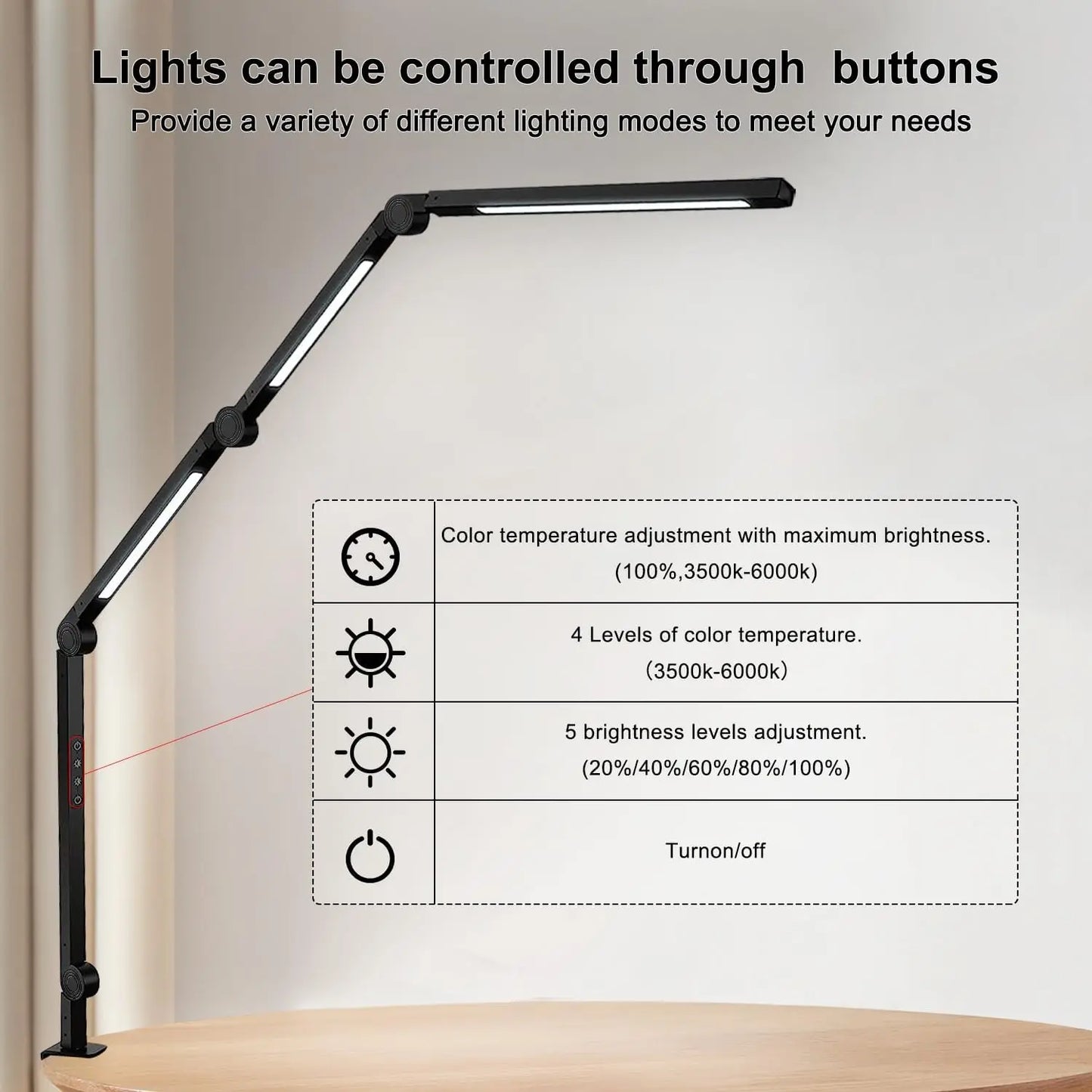 Led Desk Lamp With Clamp Arm Dimmable 4 Color Modes