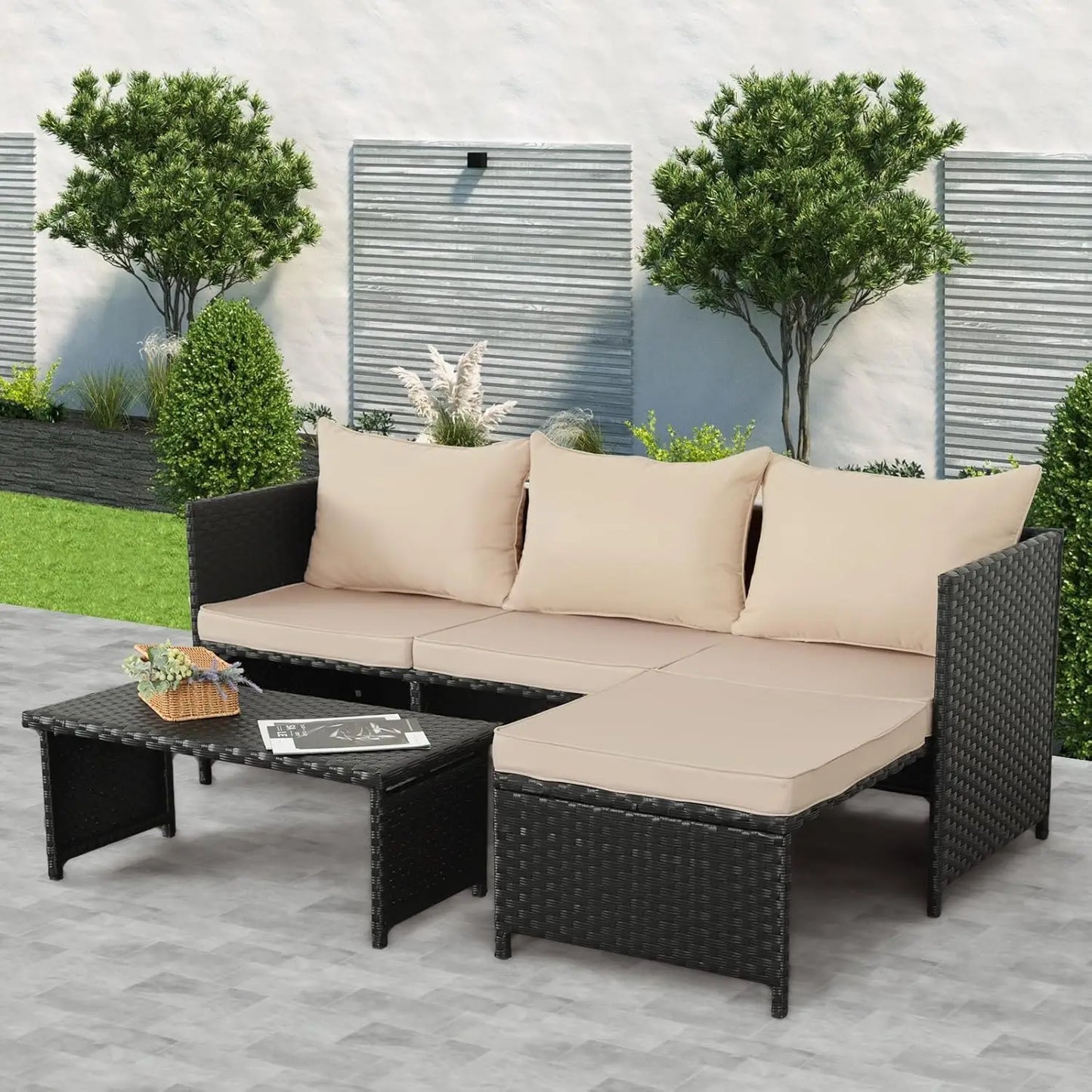 Outdoor PE Rattan 3 Piece Furniture Set For Patio Lounge