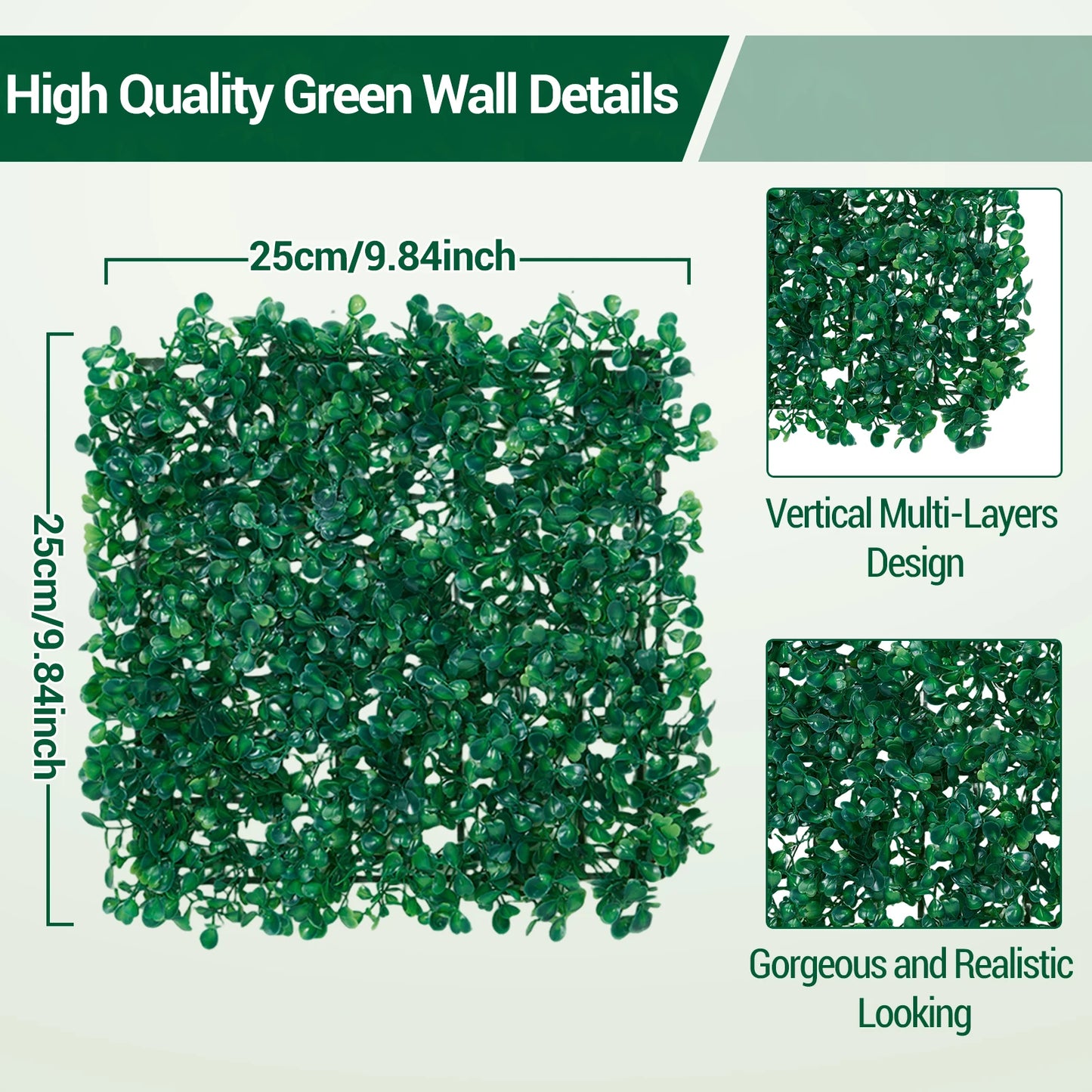 12/24 pcs Artificial Boxwood Hedge Wall Panels,25x25 cm/50x50 cm Artificial Grass Wall Backdrop,Greenery Screen Fence for Garden