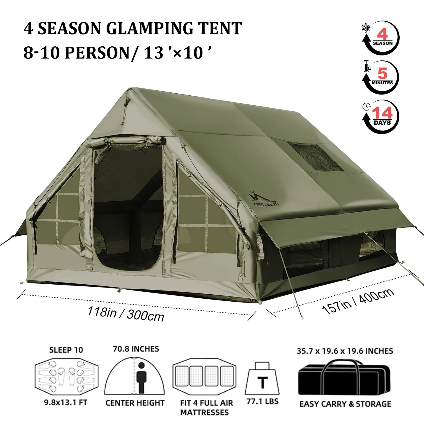 SENLEETO Waterproof Windproof Inflatable Camping Tent