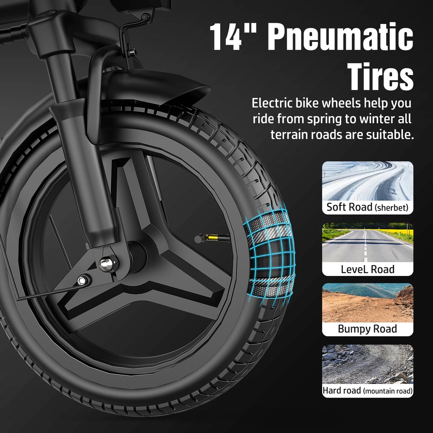 Folding Electric Bicycle 48V 1000W LCD Display 30 Mile Range