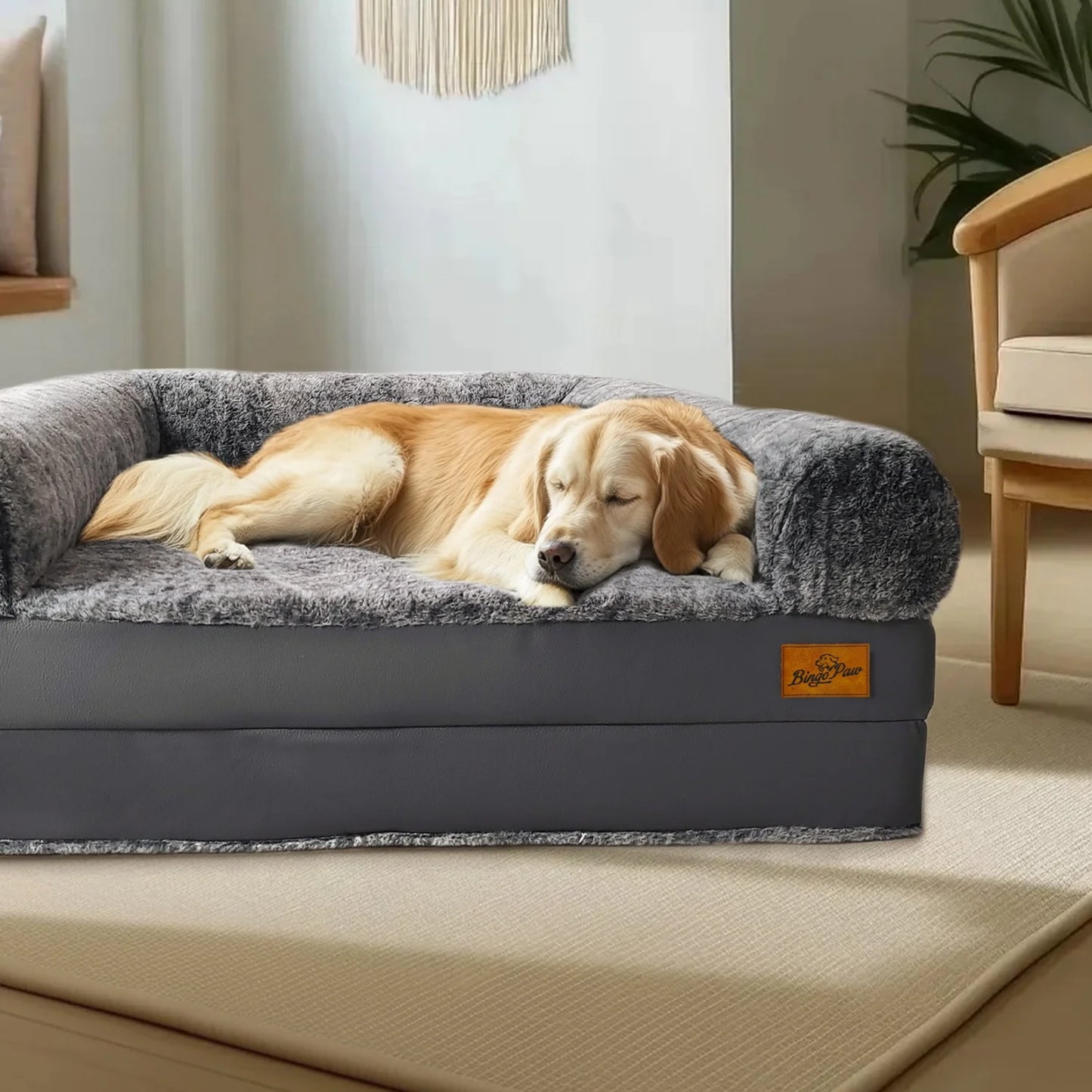 BINGOPAW Orthopedic Dog Bed For Adults Foldable Plush Cushion