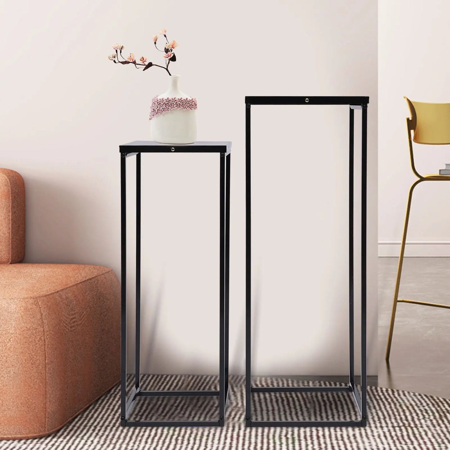 Set of 2 Metal Plant Stand Indoor Outdoor Square Rack