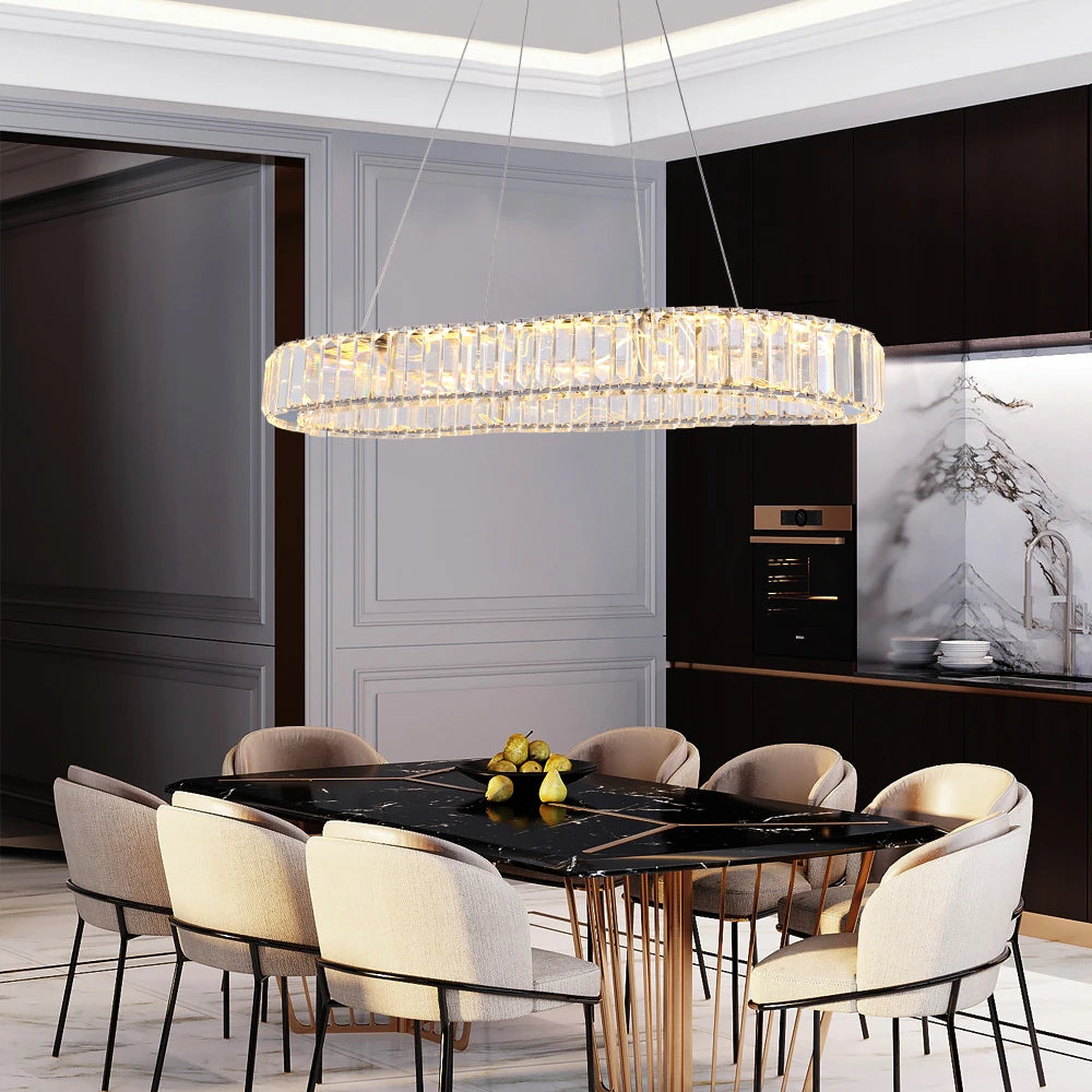 VETRULUS Modern Luxury Crystal Oval LED Pendant Chandelier