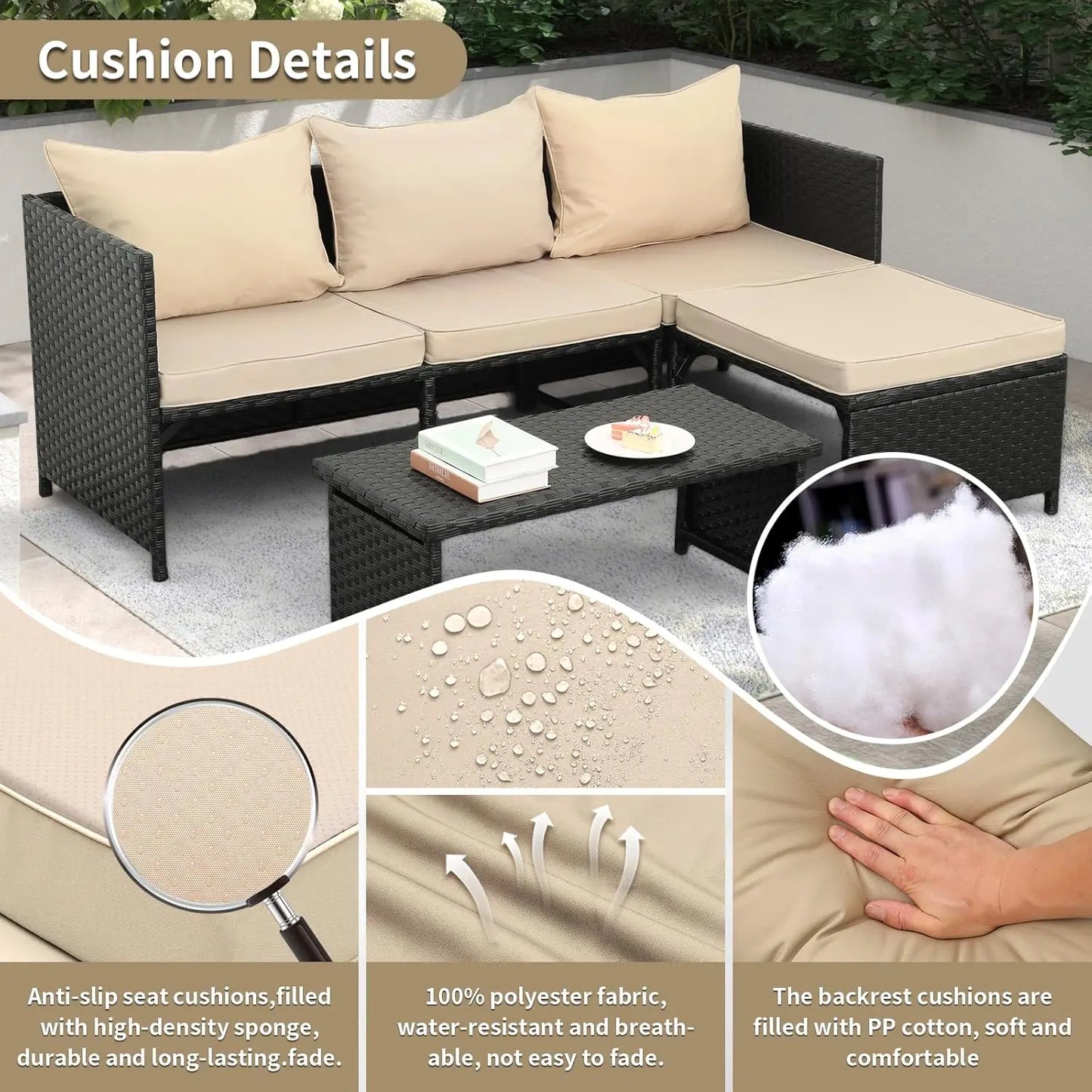 Outdoor PE Rattan 3 Piece Furniture Set For Patio Lounge