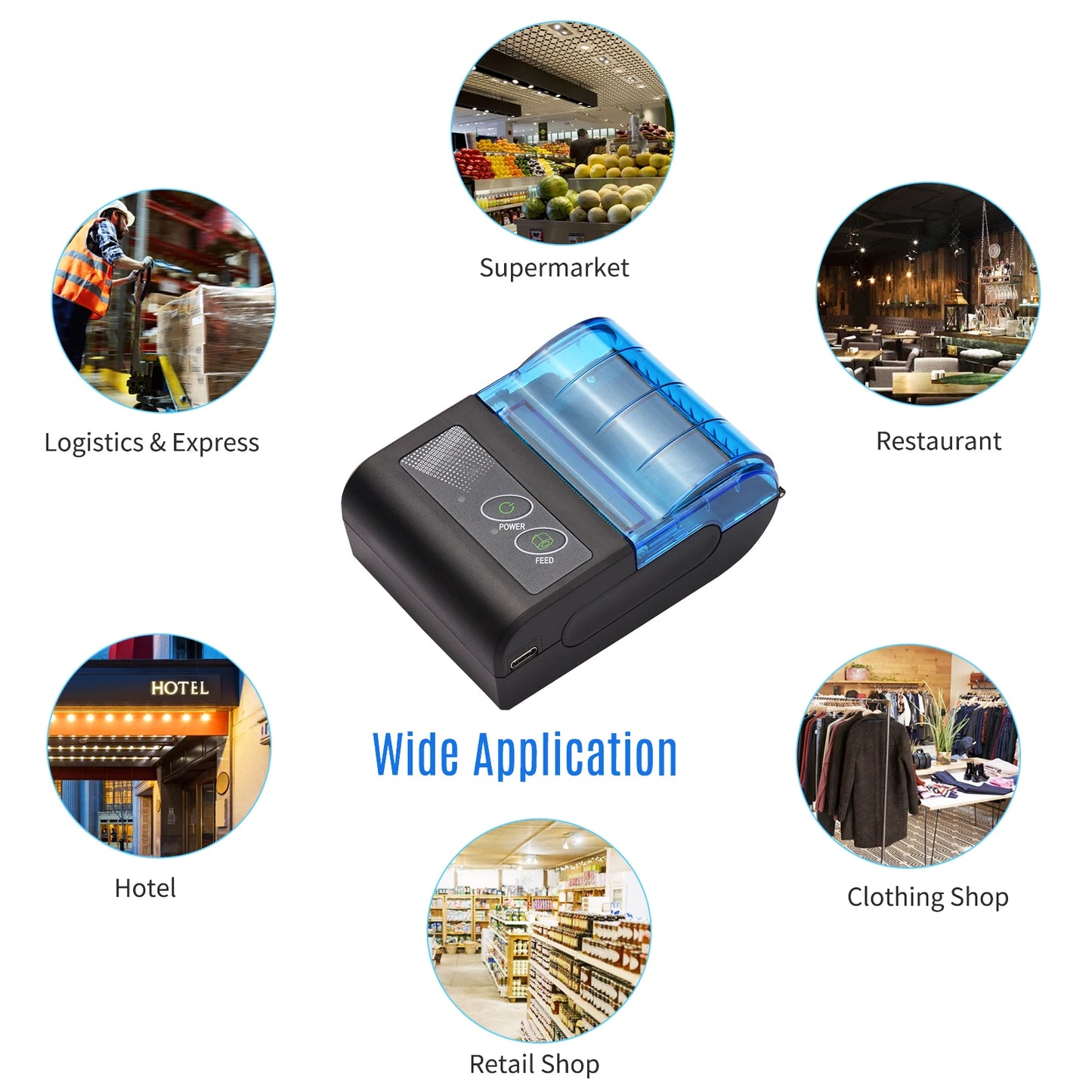 Bisofice Portable Thermal Receipt Printer Wireless USB