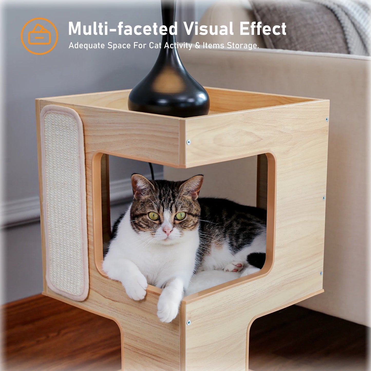 PAWZ Road Wood Cat Condo With Removable Soft Mats And Scratching Pad