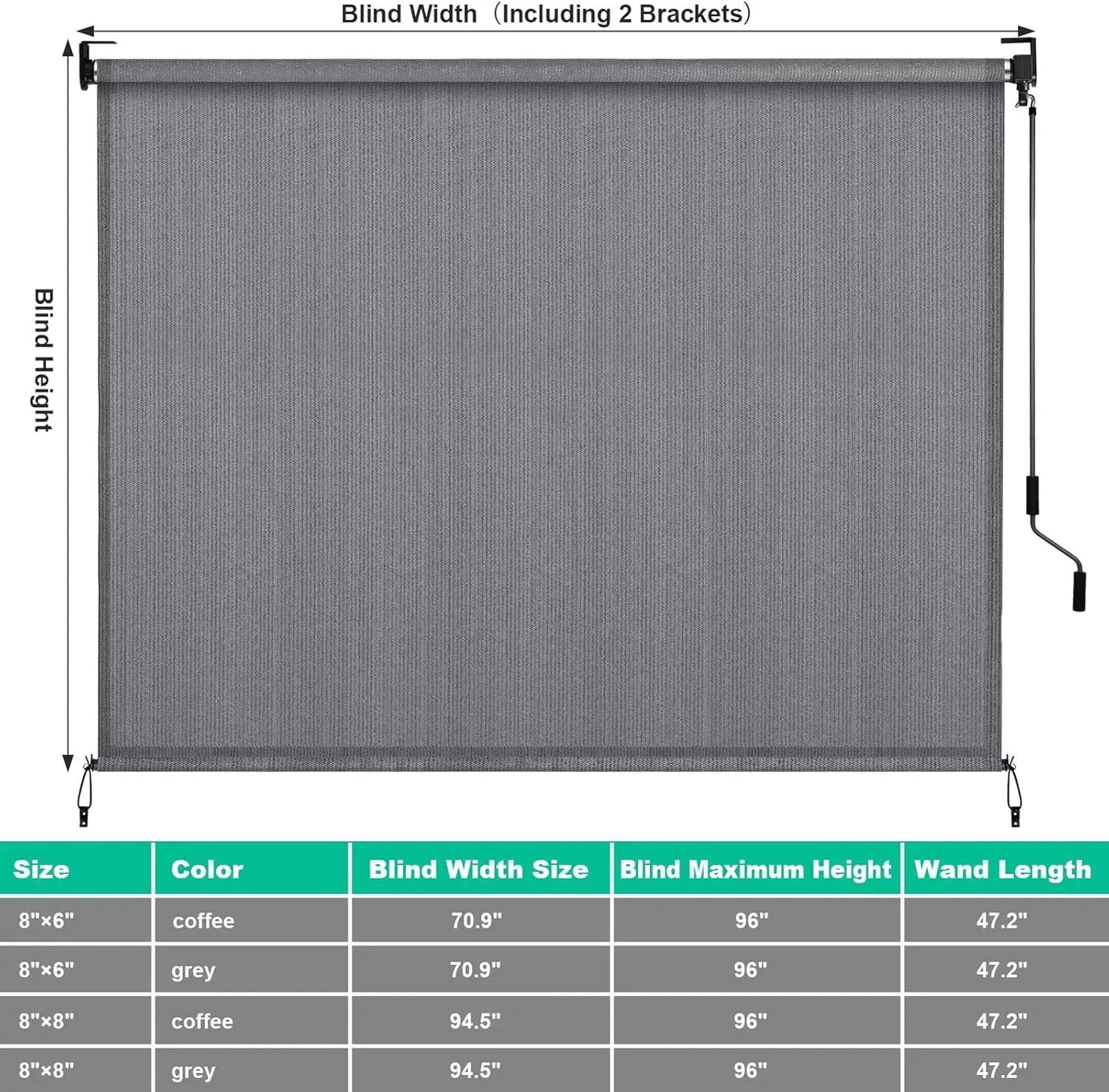 AuAg Cordless Outdoor Roller Sun Shade HDPE Patio Privacy Screen