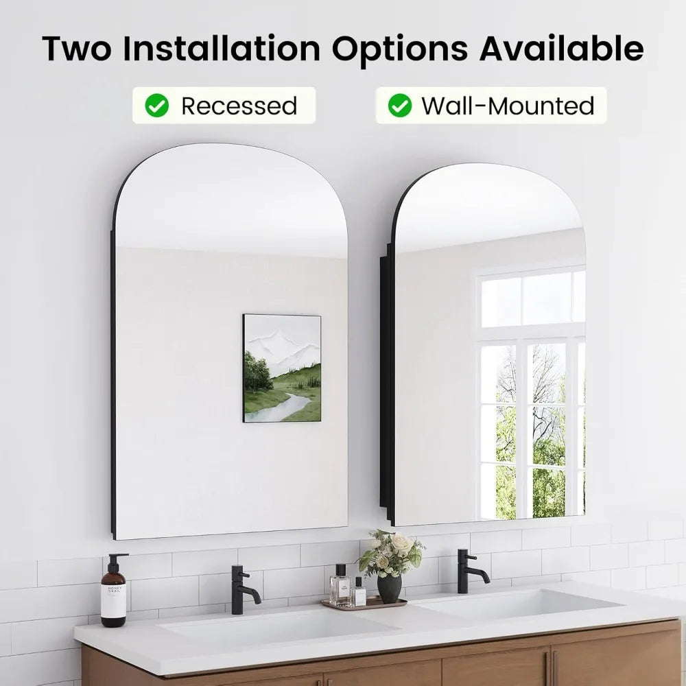 Bathroom Medicine Cabinet Mirror, Arched Frameless Storage Cabinet