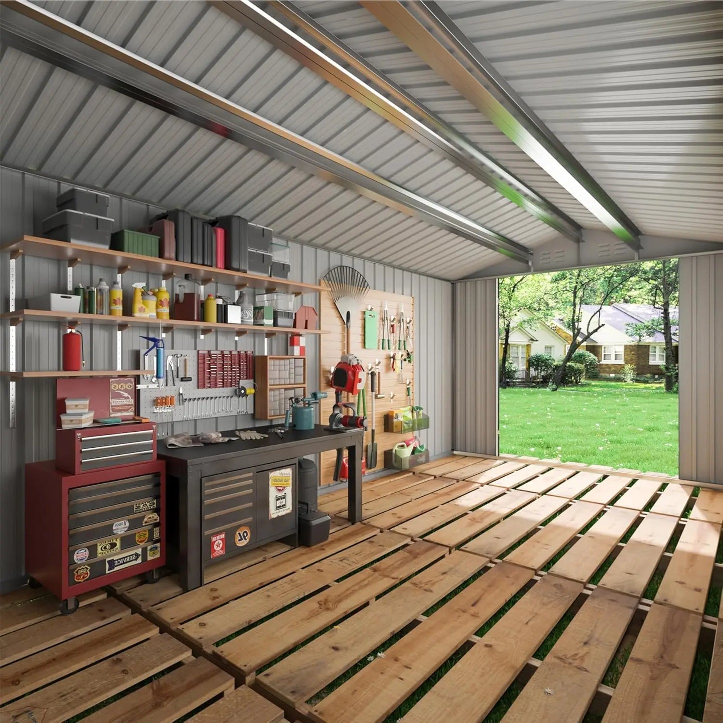 Polar Aurora Outdoor Metal Storage Shed With Windows And Lockable Door