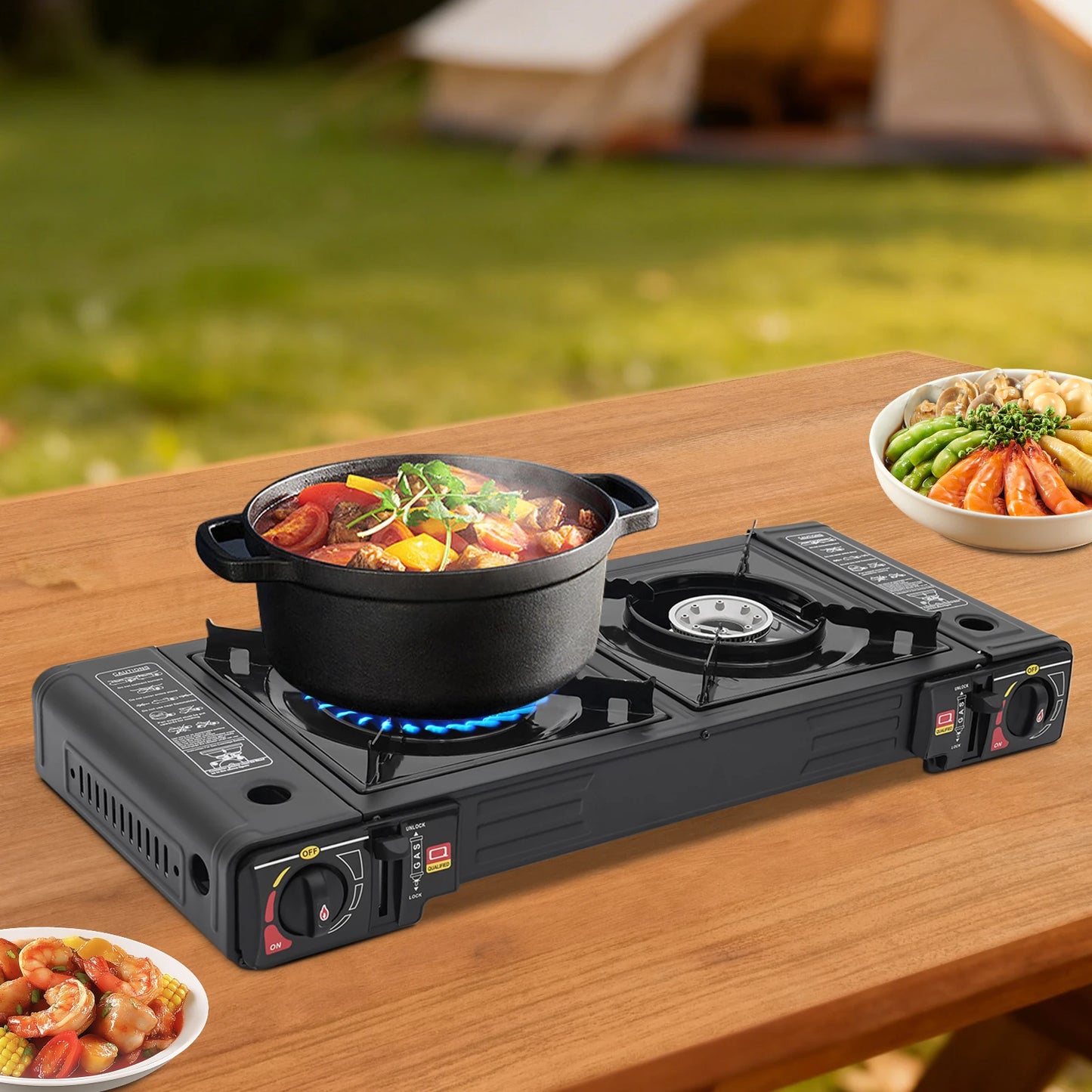 2 Burner Portable Camping Stove With Piezo Ignition Butane