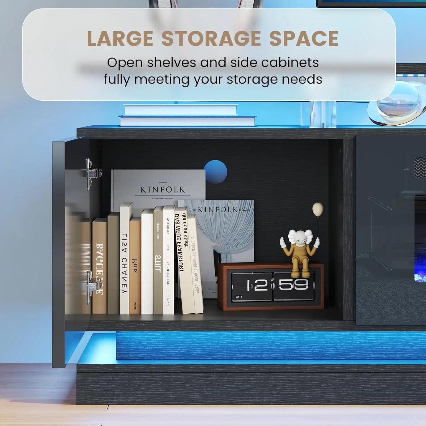 Modern Fireplace TV Stand Media Console With Storage