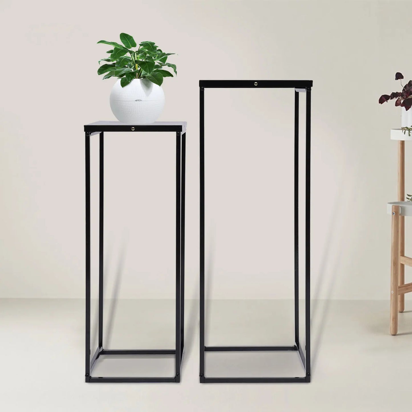 Set of 2 Metal Plant Stand Indoor Outdoor Square Rack