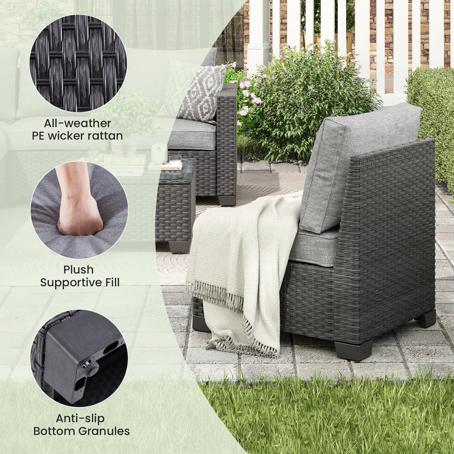 Outdoor Sectional Sofa Set With Ottoman Water Resistant Fabric