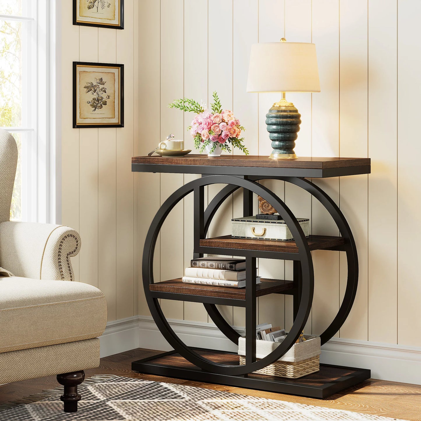 Tribesigns End Table with Storage Shelves, Industrial Narrow Side Table